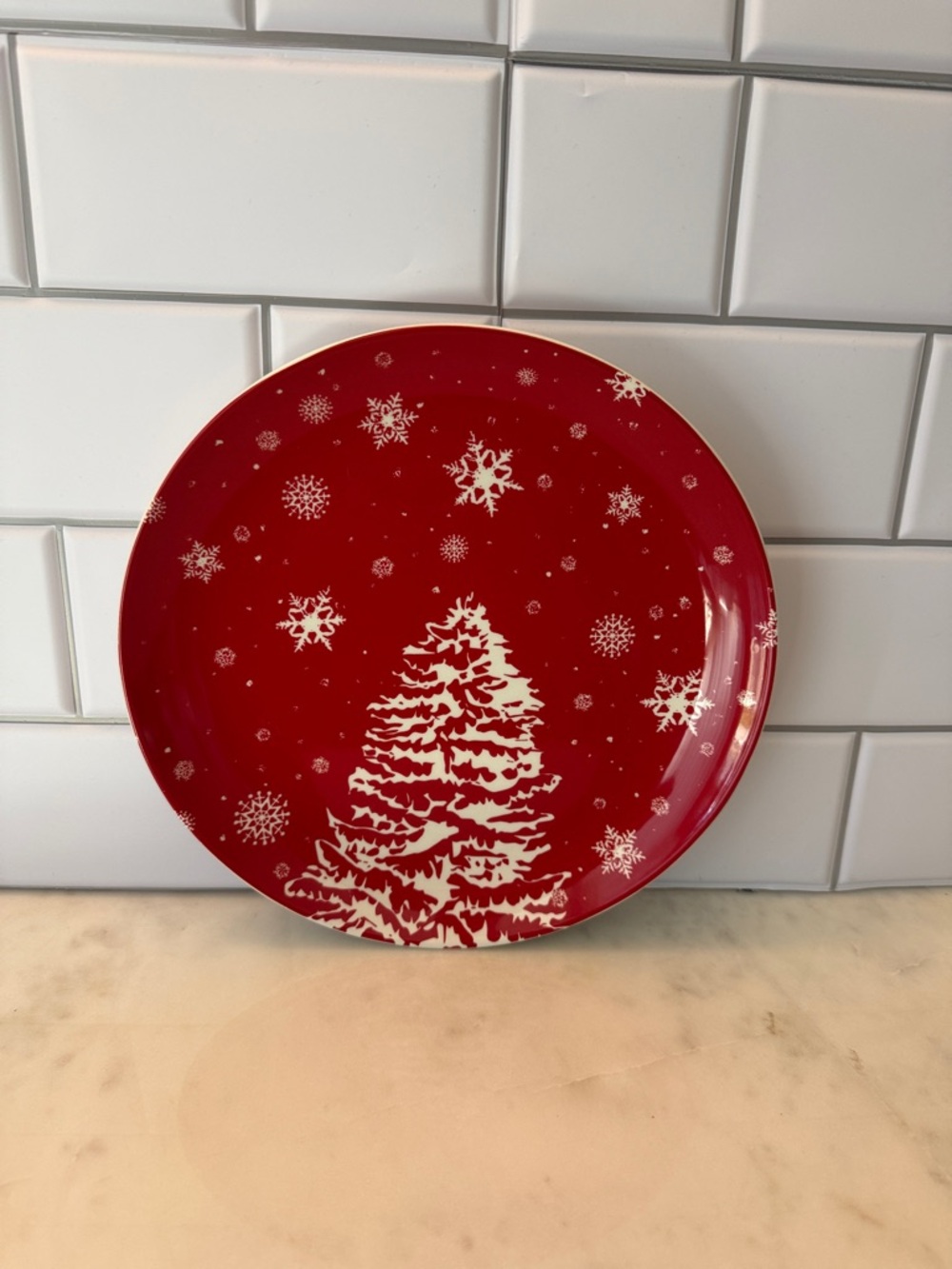 Red Holiday Tree Salad  Plate 8.75 in Diameter